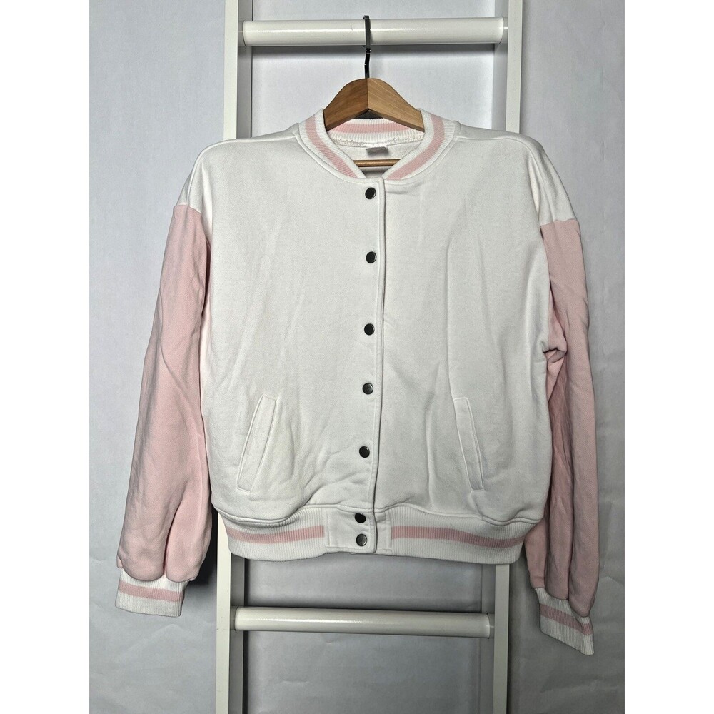 Junior Womens Fleece Baseball Jacket L (11/12) NOBO Pink White Snap Front